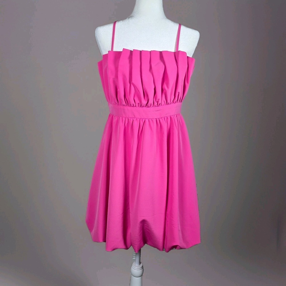 Four Hearts Pink‎ Ruffled Bubble Dress Spaghetti Strap Size Large L